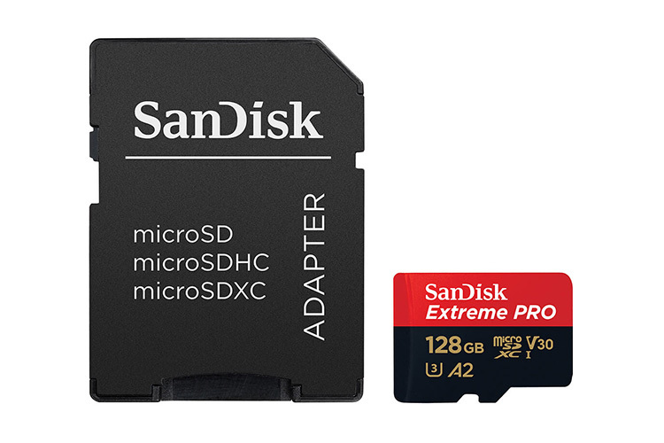 SANDISK EXTREME PRO 128GB 200 MB/S MICRO SDXC UHS-I, U3, V30, A2, C10+ SD ADAPTER